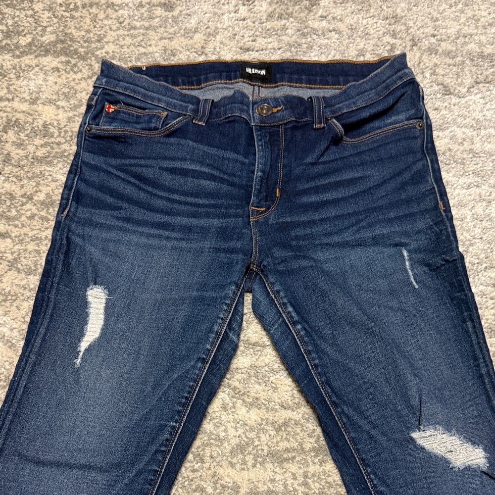 Hudson Jeans Dark Blue Skinny Jeans with Distressed Details